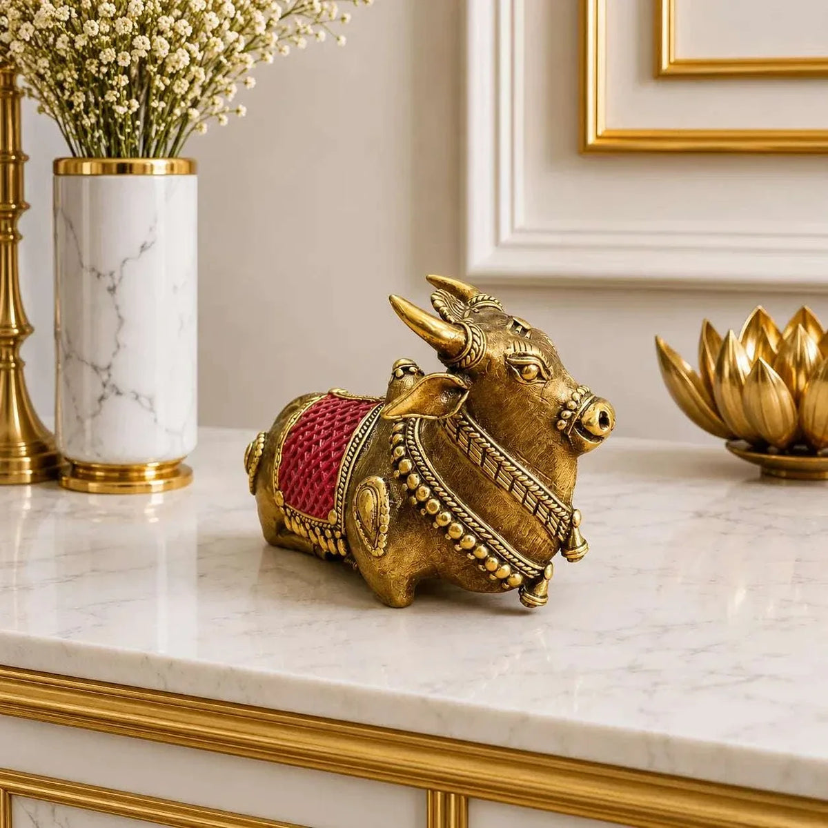 Brass Handcrafted Dhokra Sitting Nandi Idol (3.5 Inch) Vedansh Craft