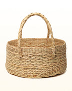 Handwoven Seagrass Round Gift Hamper Basket for Elegant Home Storage and Gifting