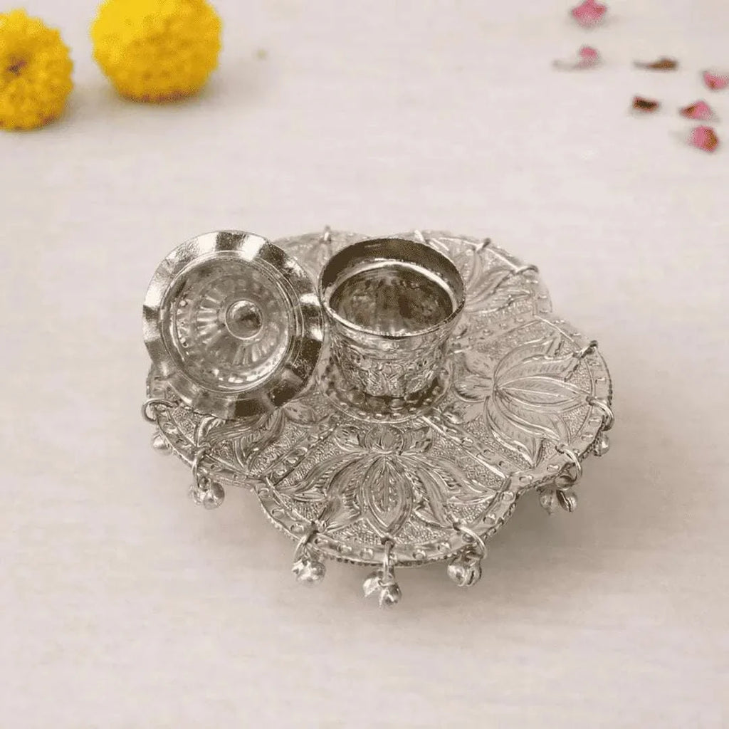 German Silver Kumkum Box With Ghungroo (3.5 Inch) Vedansh Craft