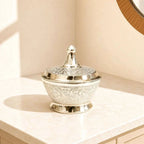 Brass Silver Plated Twin Bowl Set with Lids And Tray (3 Inch) Vedansh Craft