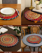 Set of 4 Round Jute Placemats for Dining Table and Side Table