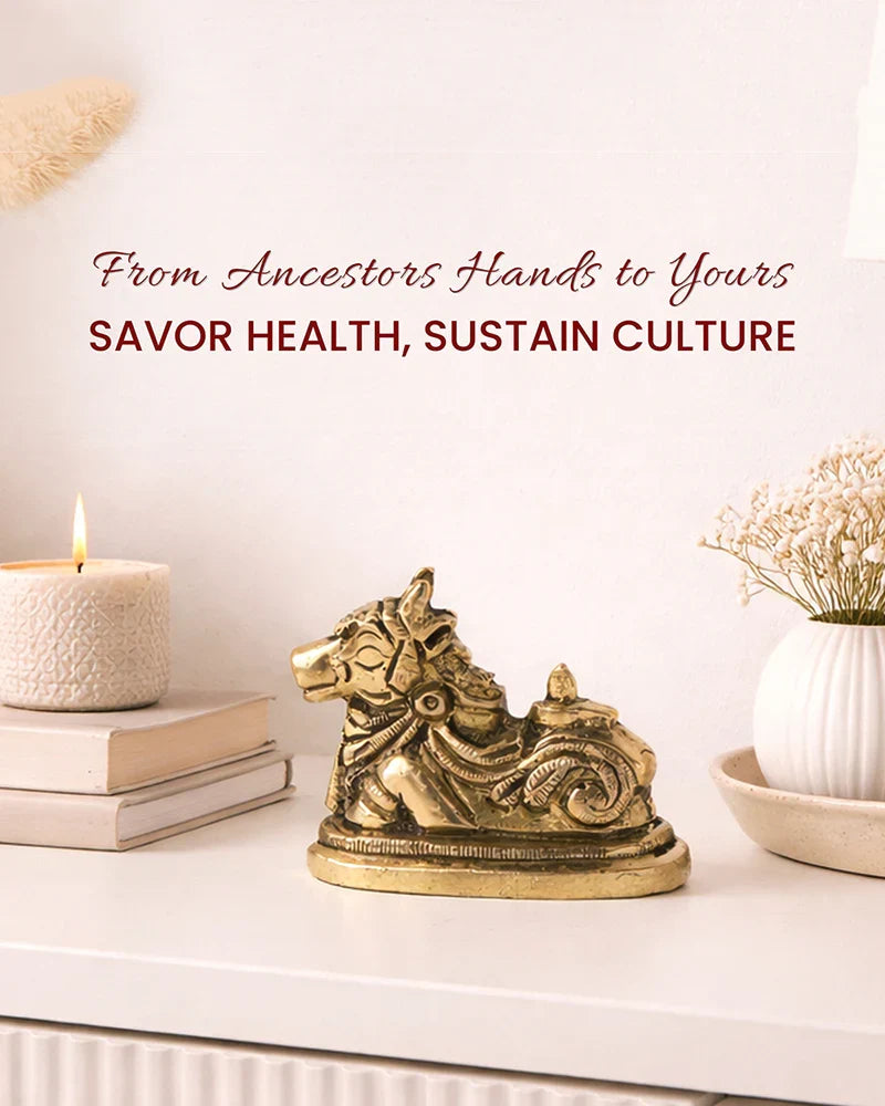 Handcrafted Nandi Brass Statue for Devotion and Pooja Room