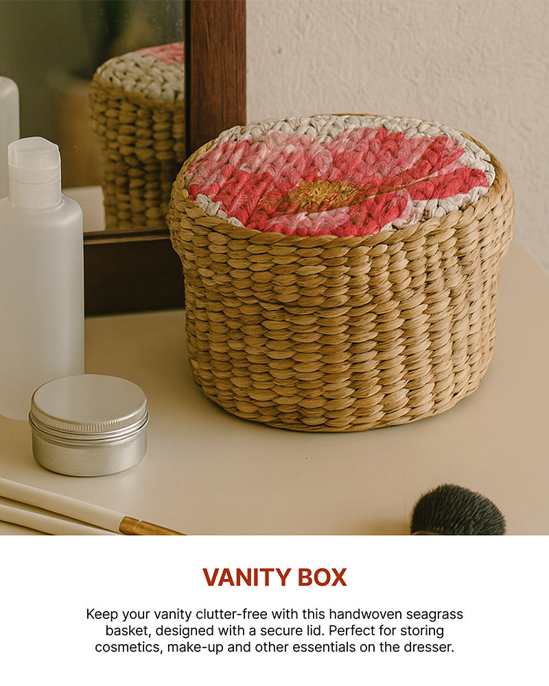 Stylish Seagrass Storage Box with Lid for Wardrobe, Desk & Home Use
