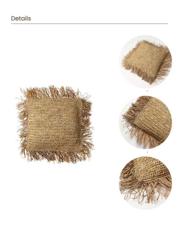 Handcrafted Raffia Cushion for Sofa, Chair, and Home Decor