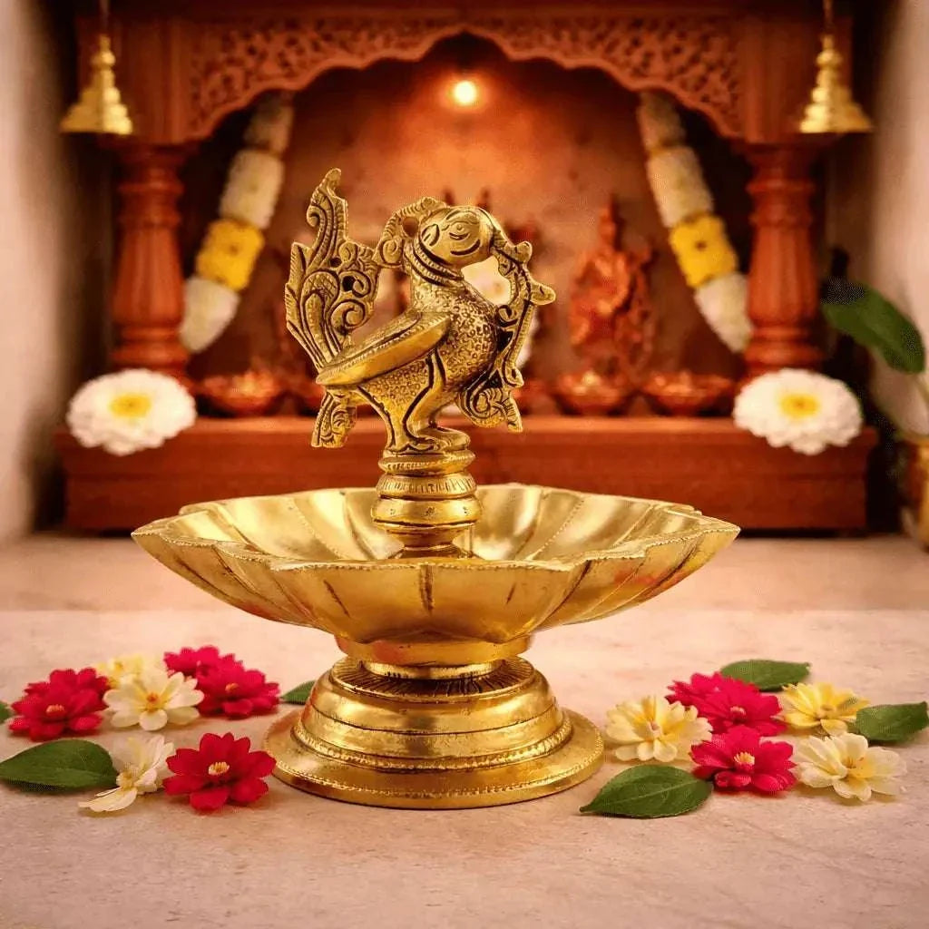 Brass Peacock Eight Petal Diya (5.5 Inch) Vedansh Craft