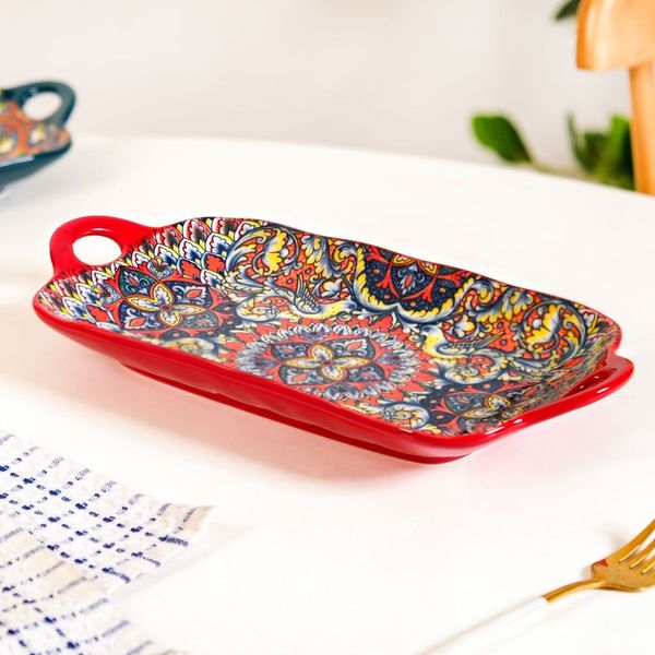 Mandala Melange Long Platter Dish Red Nestasia