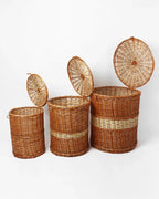 Wicker Laundry Hamper Set of 3 with Lids for Bedroom, Bathroom, and Closet Storage