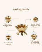 Brass Lotus Diya for Pooja Room & Home Temple Decor (Gold)