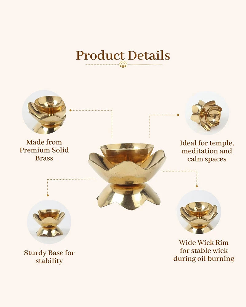 Brass Lotus Diya for Pooja Room & Home Temple Decor (Gold)