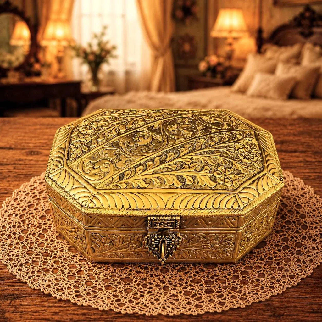 Brass Handcrafted Jewellery Box (3 Inch) Vedansh Craft