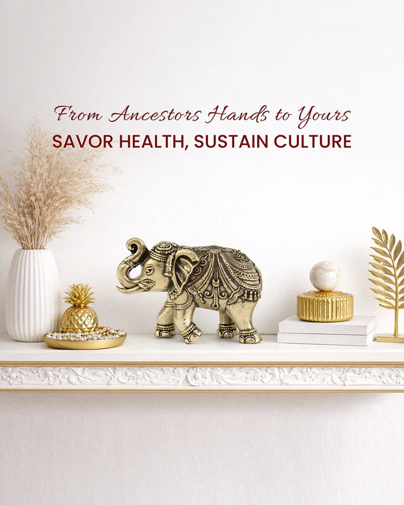 Decorative Brass Elephant Figurine Showpiece for Shelves and Altars