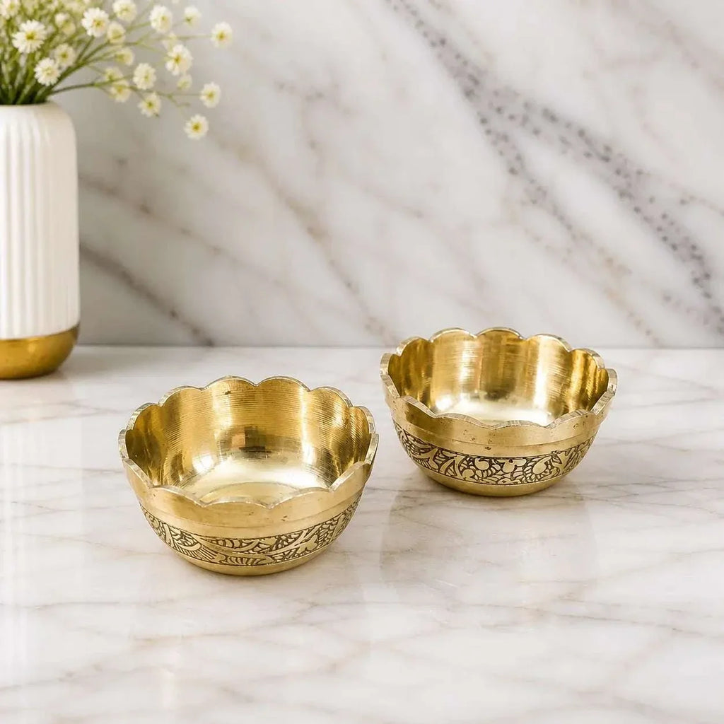 Brass Embossed Design Prasad Bowl Set (1 Inch) Vedansh Craft