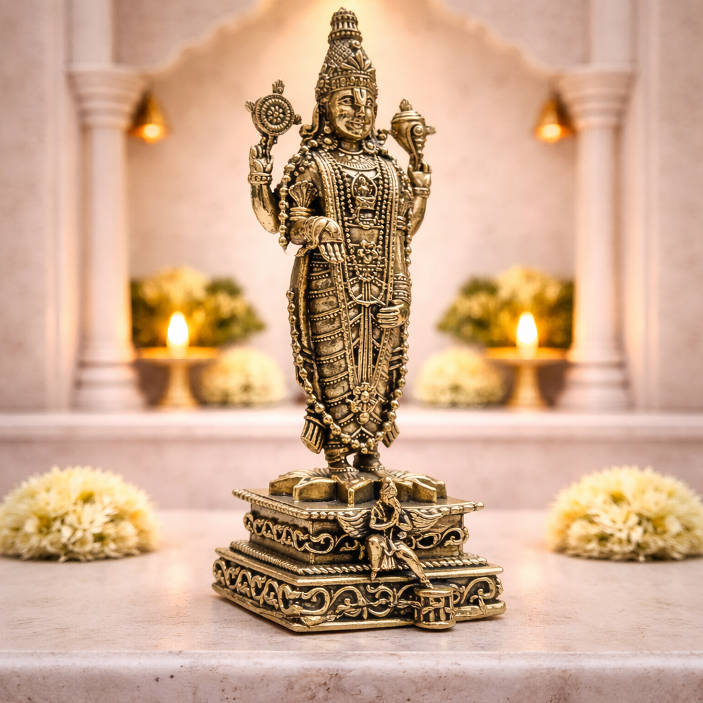 Brass Tirupati Balaji/Venkateshwar Standing Lightweight Statue (6 Inch) Vedansh Craft