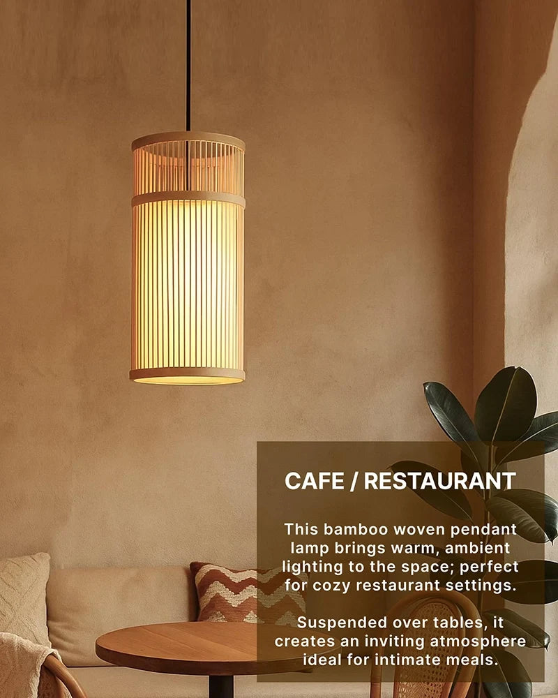 Boho Bamboo Hanging Lamp for Cafe and Home Interiors