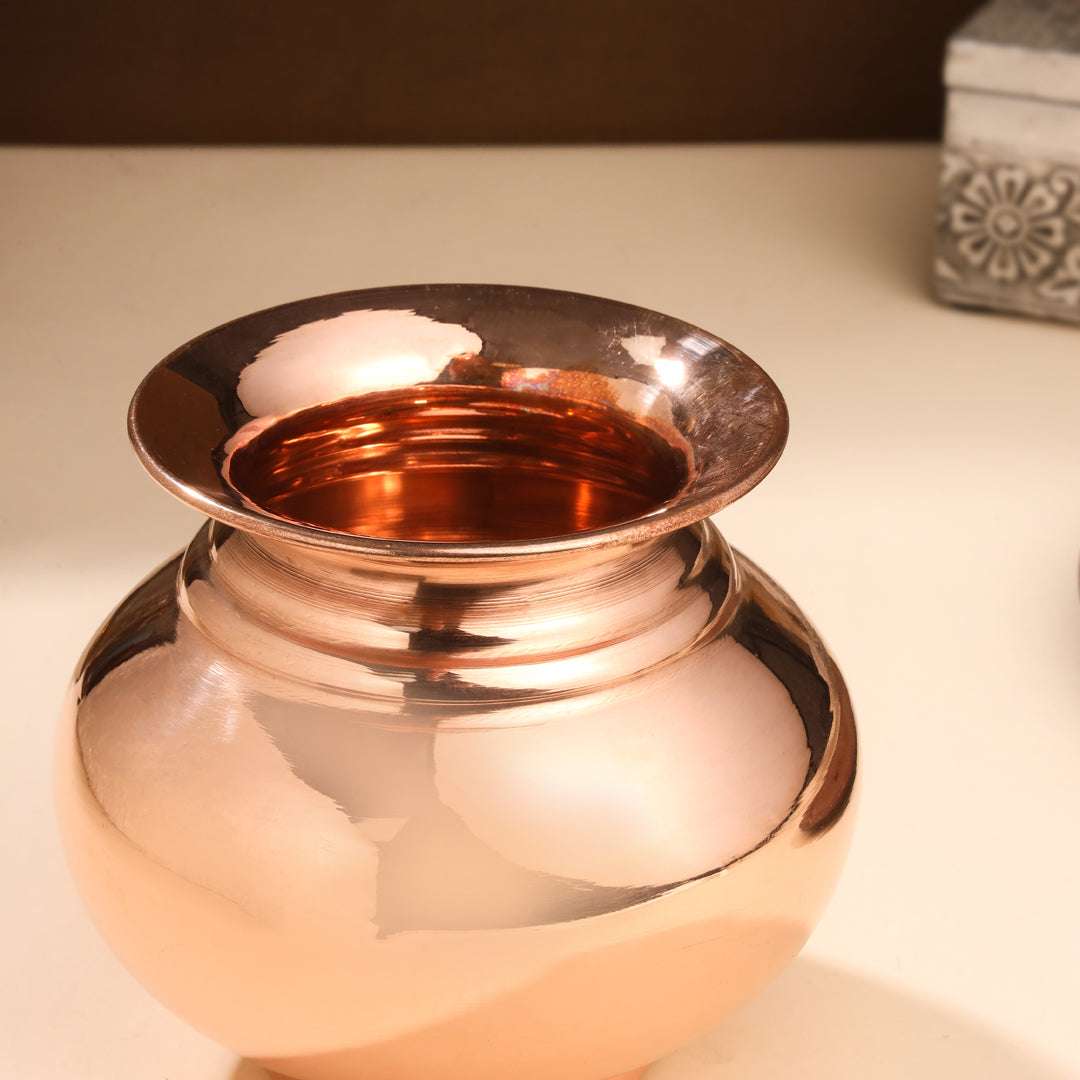 Copper Pooja Kalash Traditional Religious Pot for Puja Rituals (4.5 Inch) Vedansh Craft