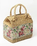 Handmade Seagrass Picnic Basket with Lid for Outdoor Dining & Travel Use