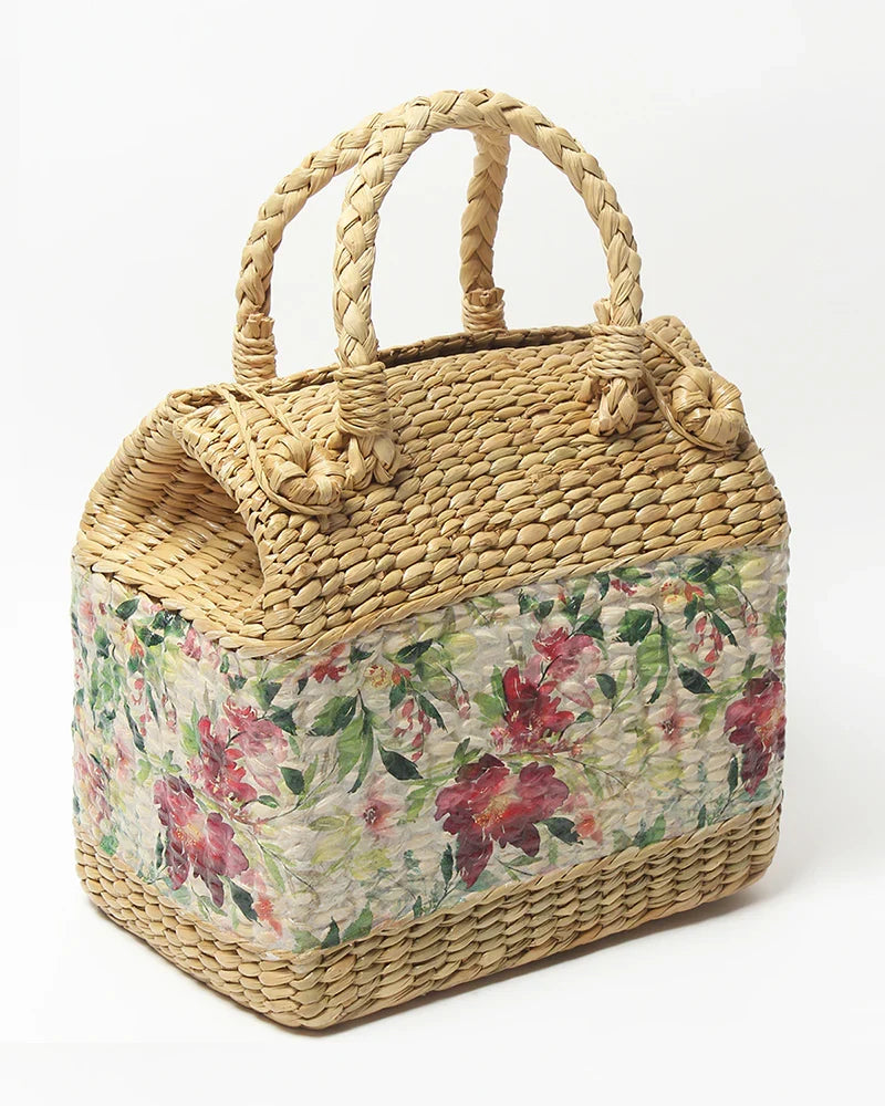 Handmade Seagrass Picnic Basket with Lid for Outdoor Dining & Travel Use