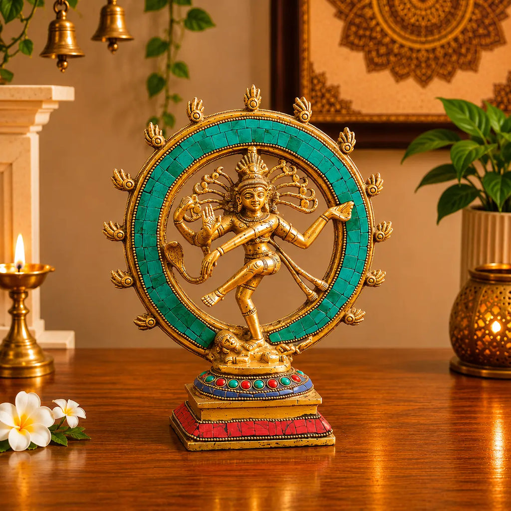 Brass Stone Work Nataraja Dancing Shiva Idol Vedansh Craft