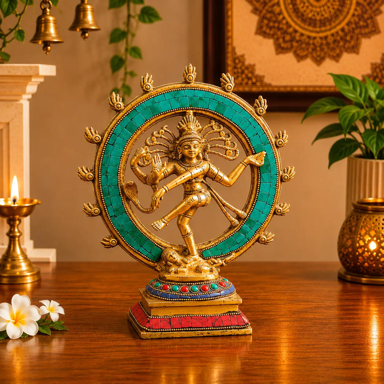 Brass Stone Work Nataraja Dancing Shiva Idol Vedansh Craft
