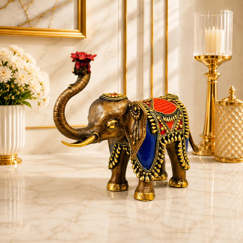 Brass Handcrafted Dhokra Elephant Statue (8.5 inch) Vedansh Craft