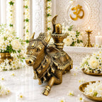 Brass Handcrafted Dhokra Sitting Nandi Idol on Shivling (7 Inch) Vedansh Craft