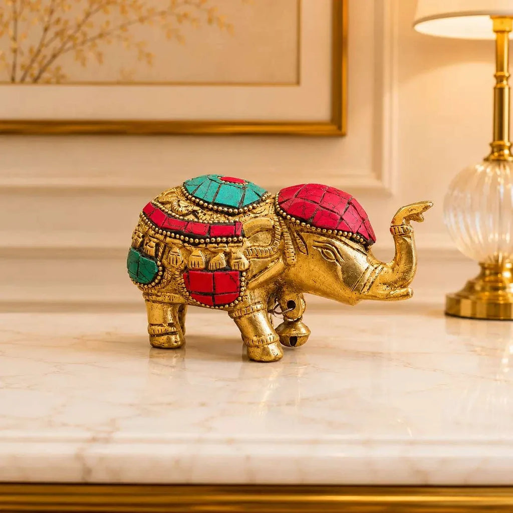 Brass Stone Work Elephant Statue Vedansh Craft