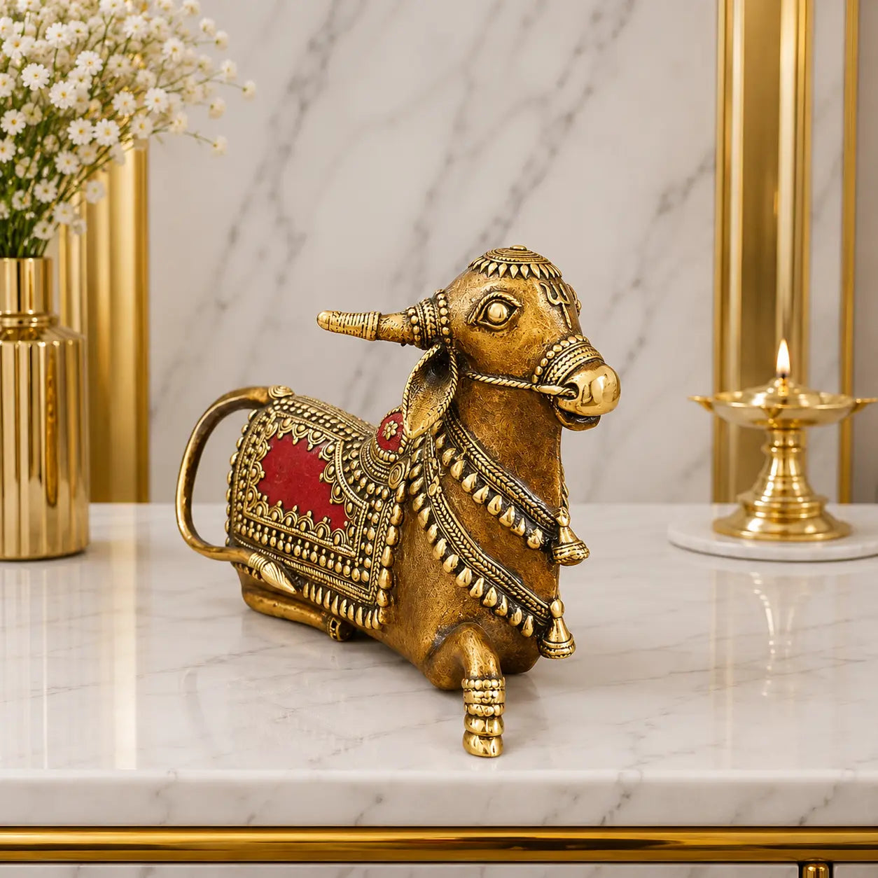 Brass Handcrafted Dhokra Sitting Nandi Idol (5.2 Inch) Vedansh Craft