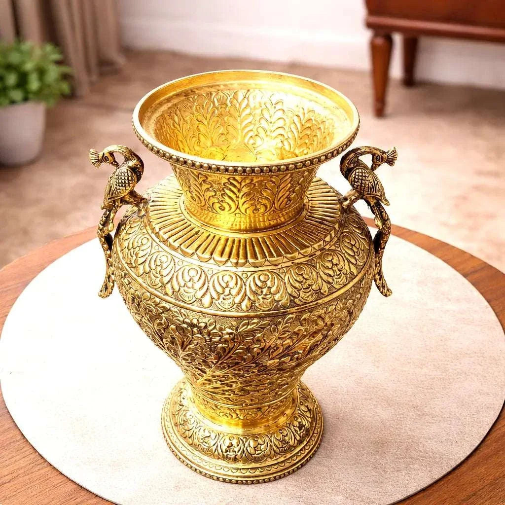 Brass Peacock Flower Vase / Planter Pot (11 Inch) Vedansh Craft