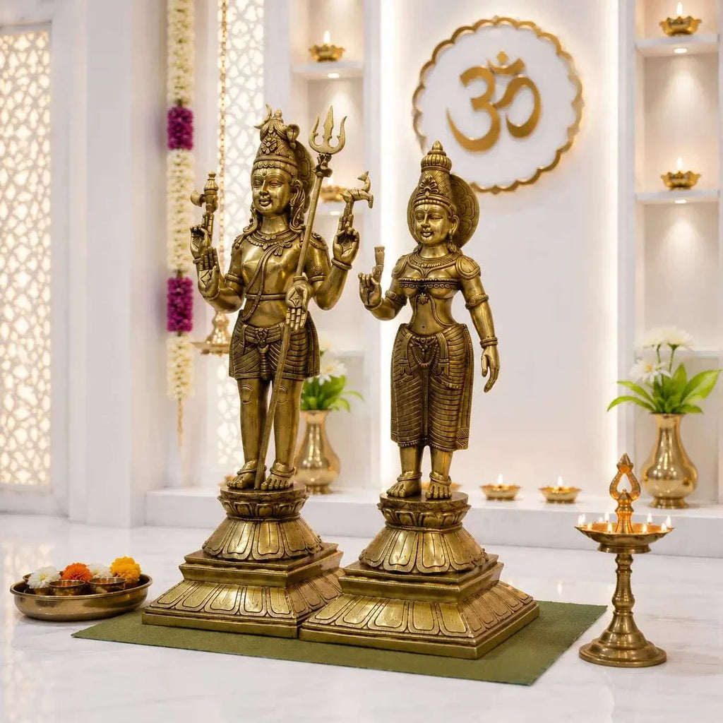 Brass Standing Shiva Parvati Idol Set (34 Inch) Vedansh Craft