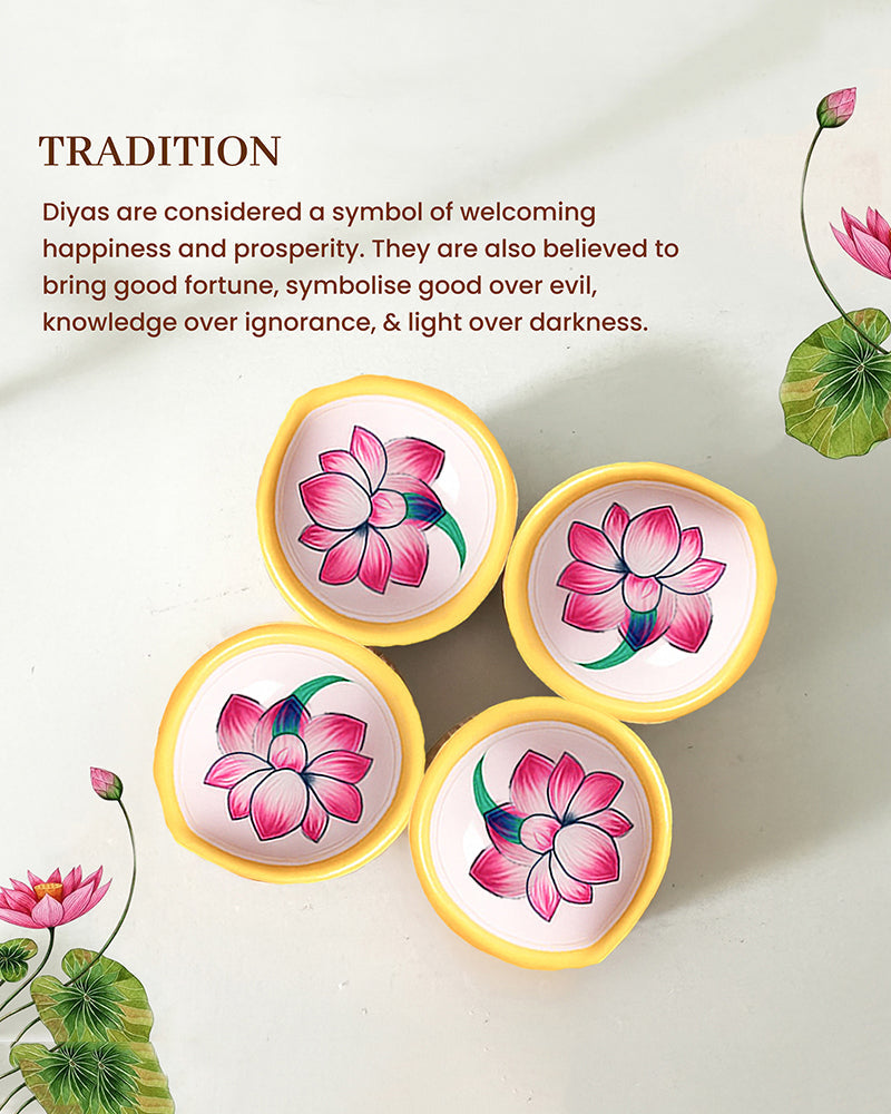 Set of 5 Handcrafted Printed Mitti Diya Gifting Set for Diwali Decoration Pooja Aarti