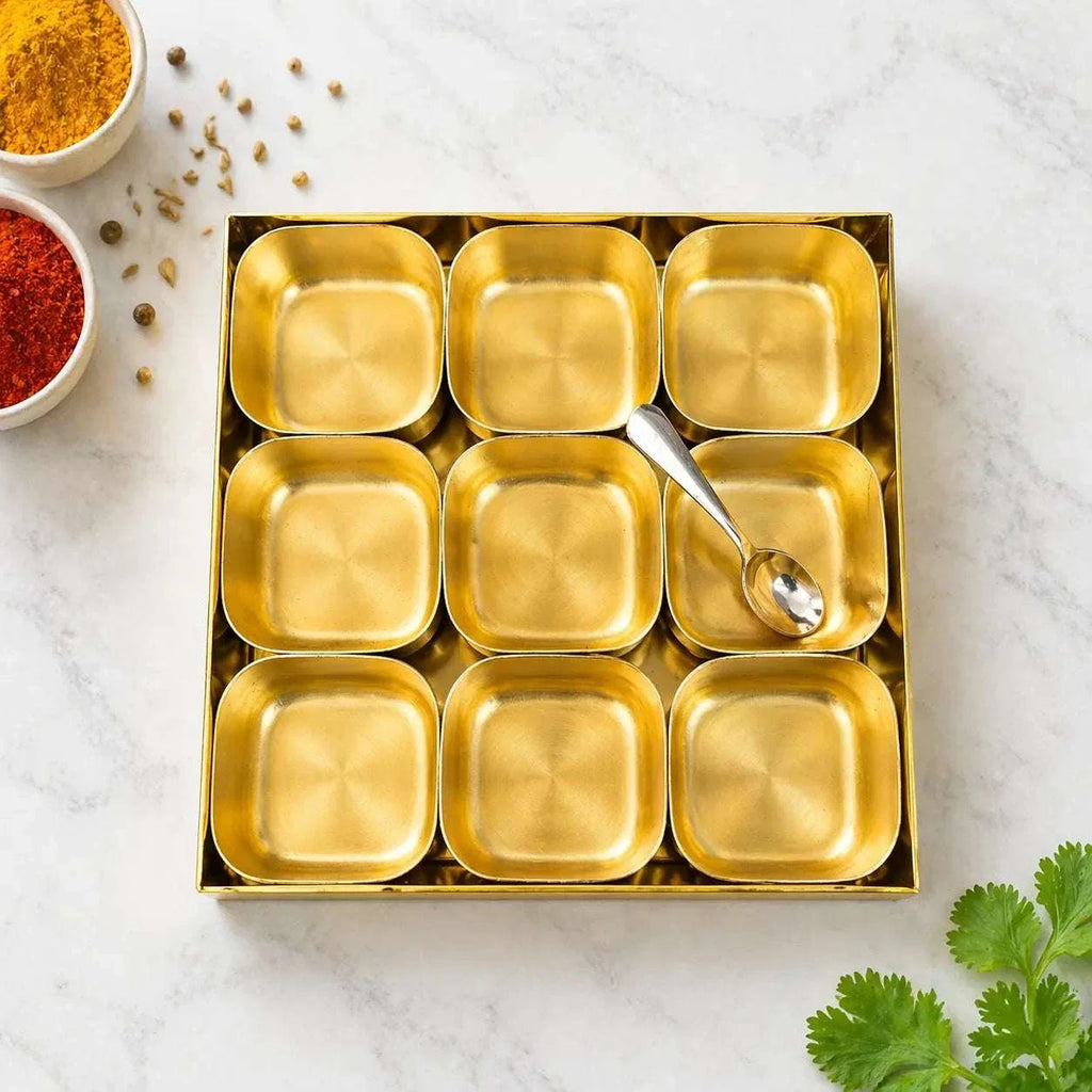 Brass Square Masala Daani / Spice Box (2 Inch) Vedansh Craft