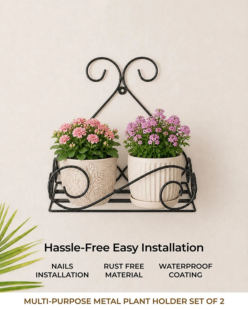 Wall Mounted Metal Plant Pot Stand for Balcony, Set of 2