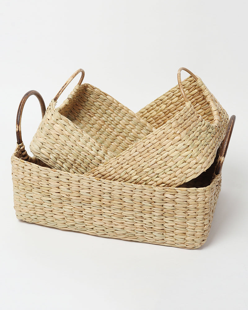 Seagrass Storage Basket with Cane Handles for Kitchen and Living Room