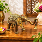 Brass Handcrafted Dhokra Elephant Statue With Bell (5.5 Inch) Vedansh Craft