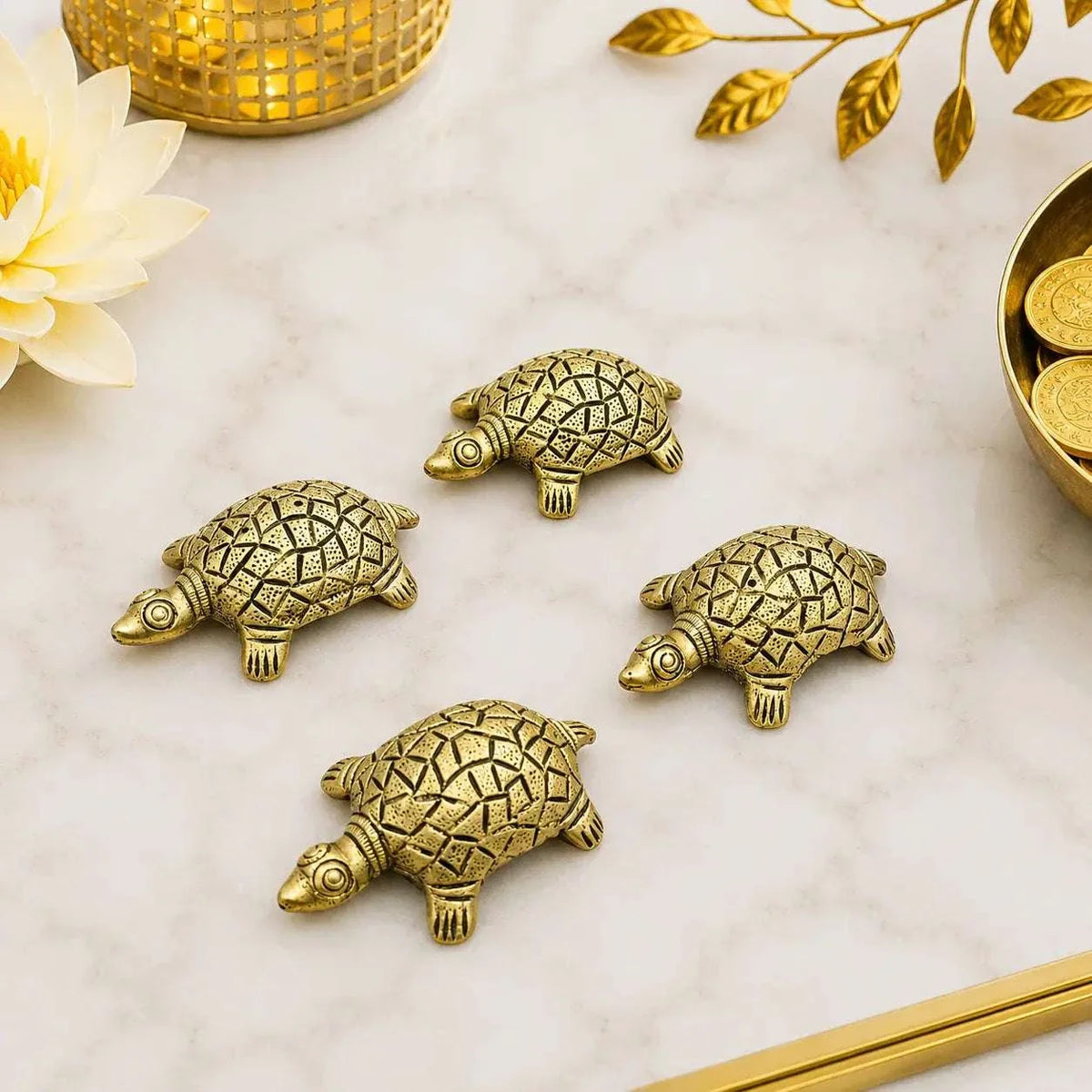 Brass Tortoise Vastu/Feng Shui Set Of Four (1 Inch) Vedansh Craft