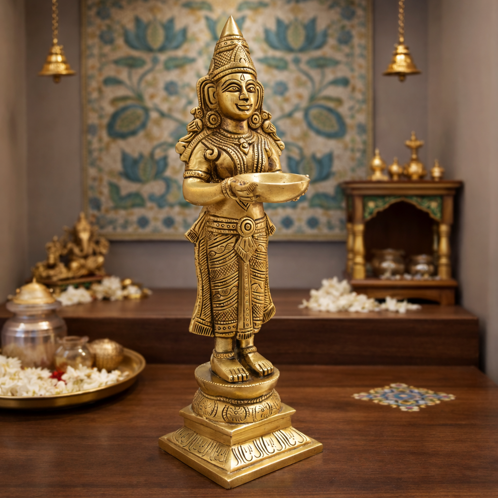 Brass Deep Lakshmi Standing Idol (12.5 Inch) Vedansh Craft