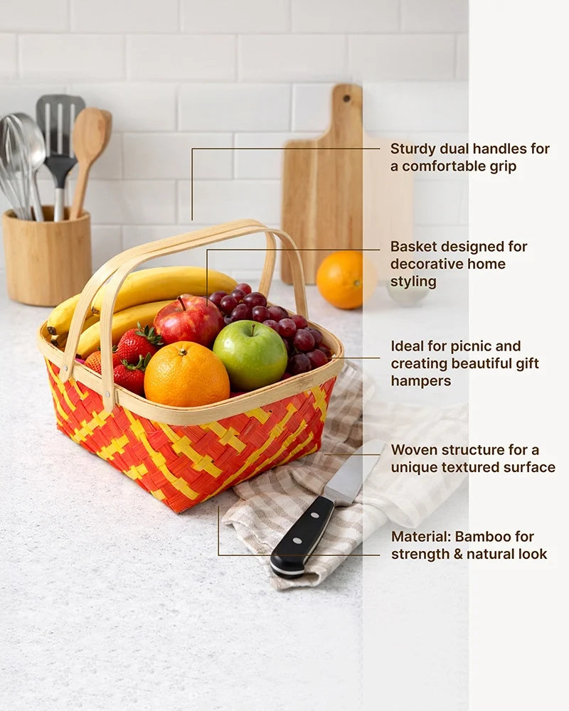 Rustic Bamboo Basket for Home Decor, Fruit Storage, and Gift Hampers