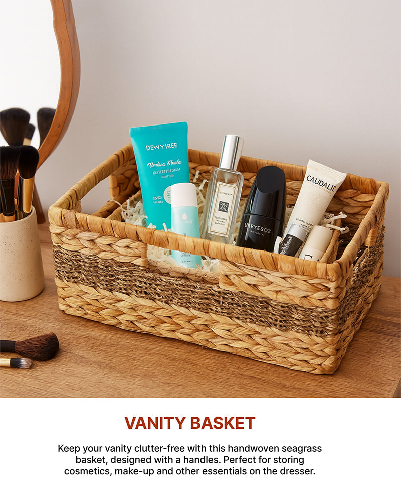 Durable Water Hyacinth Storage Organizer Baskets for Kitchen, Shelf, and Home Organization