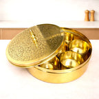 Brass Etched Floral Masala Daani / Spice Box (2.5 Inch) Vedansh Craft