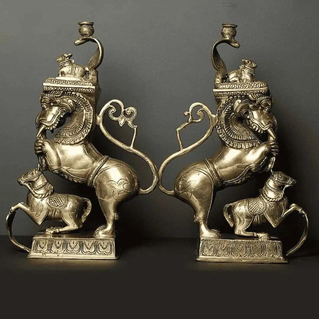 Brass Yali/kirtimukha Nandi Table Stand Set (16 Inch) Vedansh Craft
