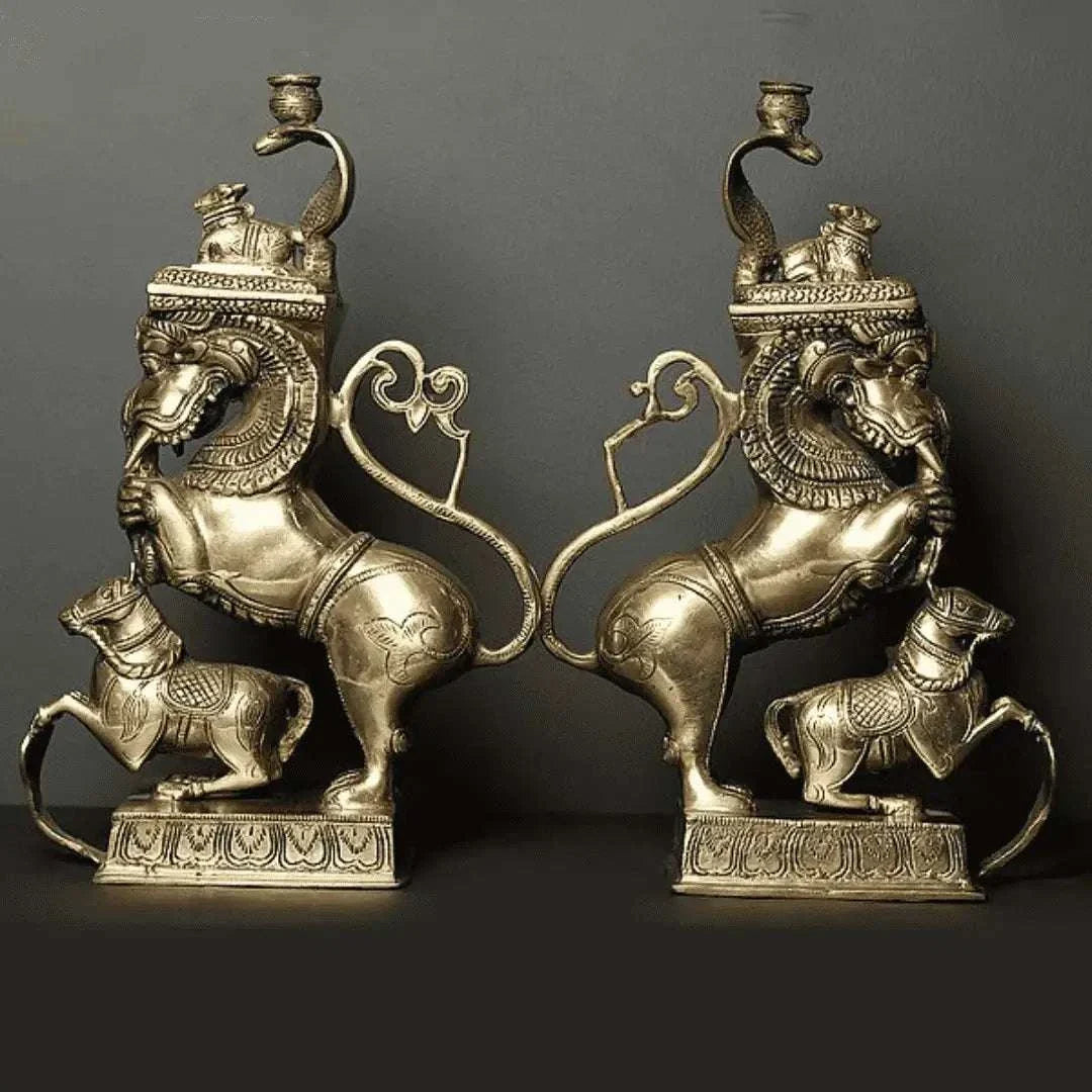 Brass Yali/kirtimukha Nandi Table Stand Set (16 Inch) Vedansh Craft