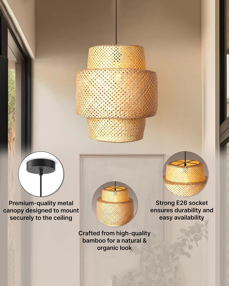 Minimalist Bamboo Pendant Light for Balcony and Patio