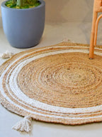 Handmade Beige Round Jute Carpet For Hall And Balcony