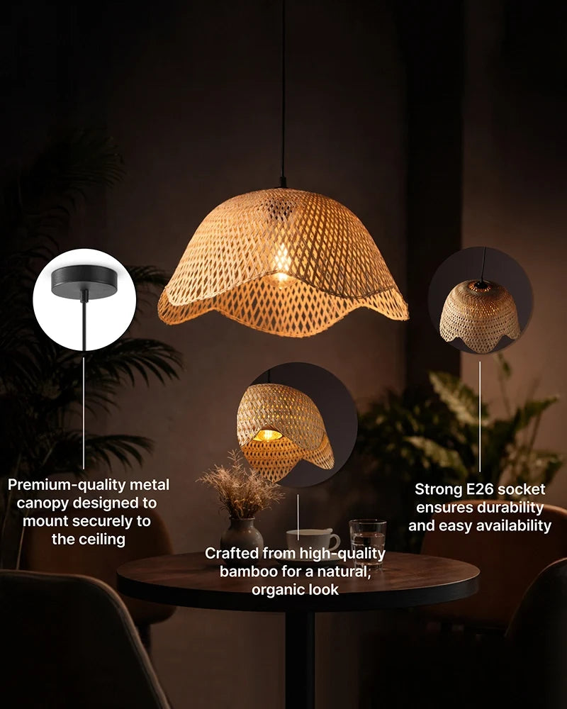 Rustic Bamboo Pendant Lamp for Dining Room, Balcony, and Home Interiors