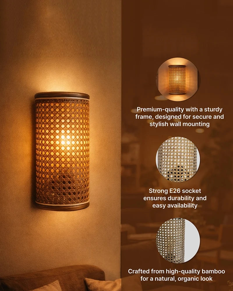 Artistic Rattan Wall Decor Light for Cafe and Restaurant