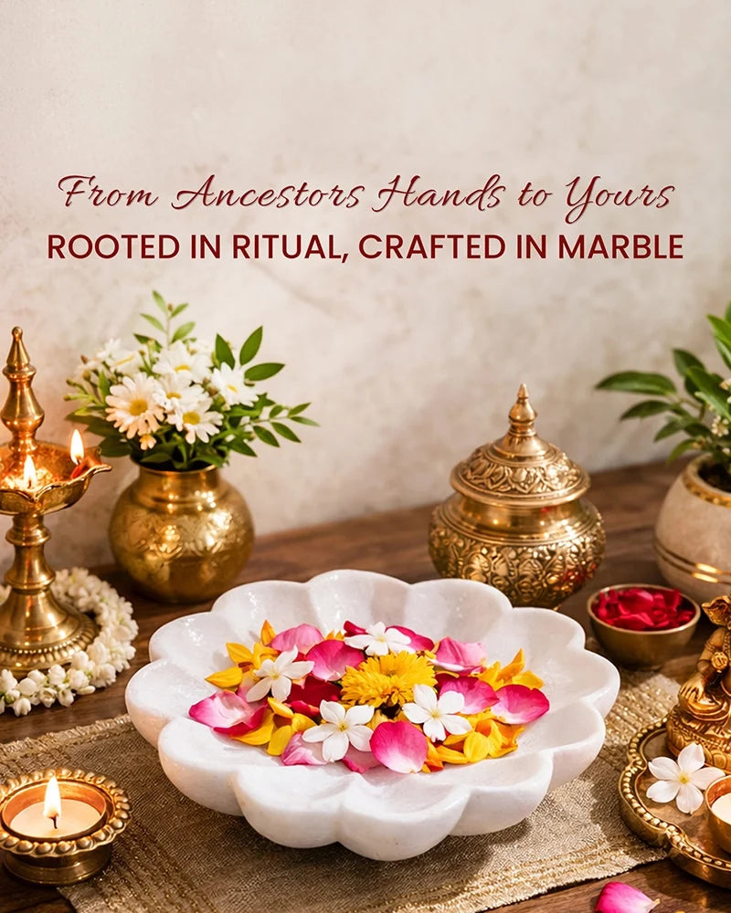 Elegant Marble Urli Bowl for Home Decor, Pooja Room, and Mandir Display