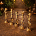 Brass Tribal Lady Statue Decor Set Of Five  (7.5 Inch) Vedansh Craft