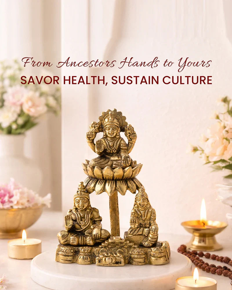 Brass Lakshmi Kuber Idol Set with Yakshi for Pooja and Home Décor