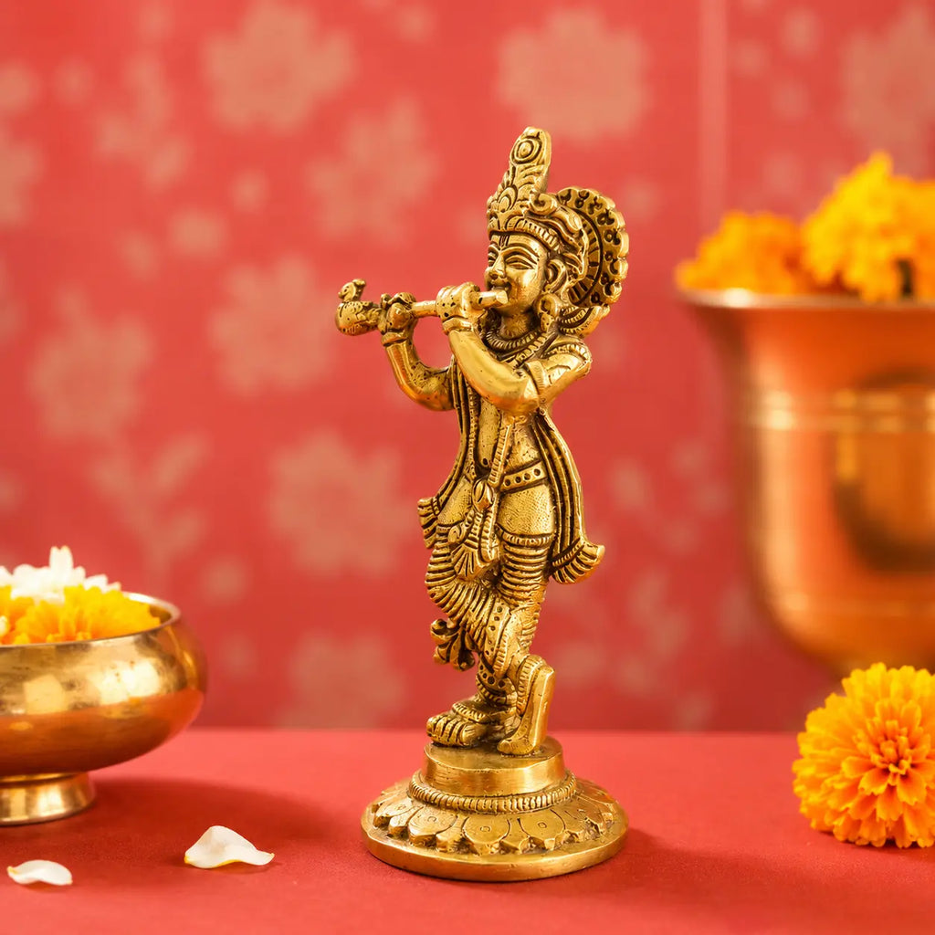 Brass Standing Krishna Idol (6.5 Inch) Vedansh Craft