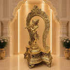 Brass Standing Krishna Idol On Throne / Singhasan (31 Inch) Vedansh Craft